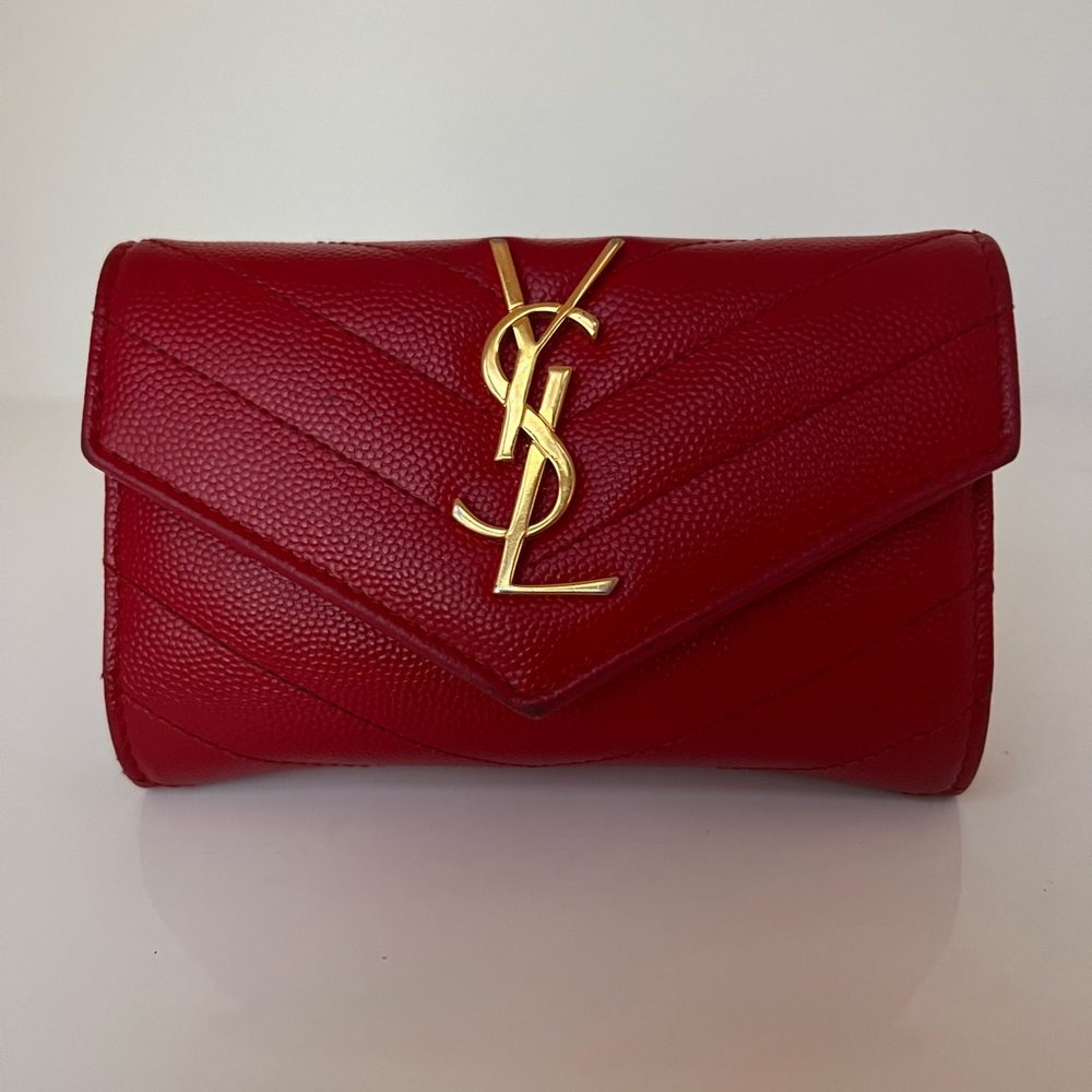 Saint Laurent Red Wallet with Gold Logo
